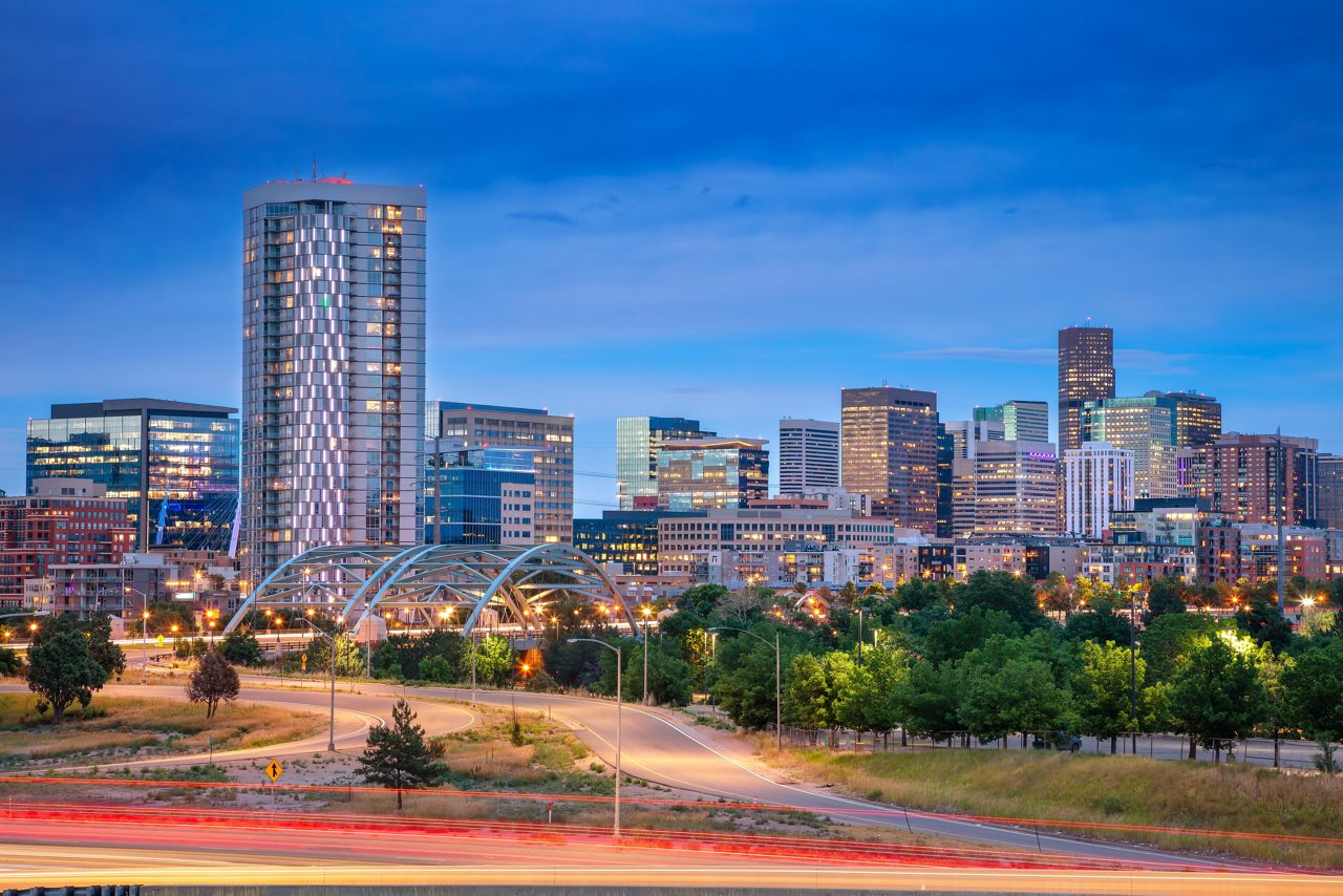 Denver, Colorado, USA. Cityscape image of Denver skyline, Colorado, USA at twilight blue hour.