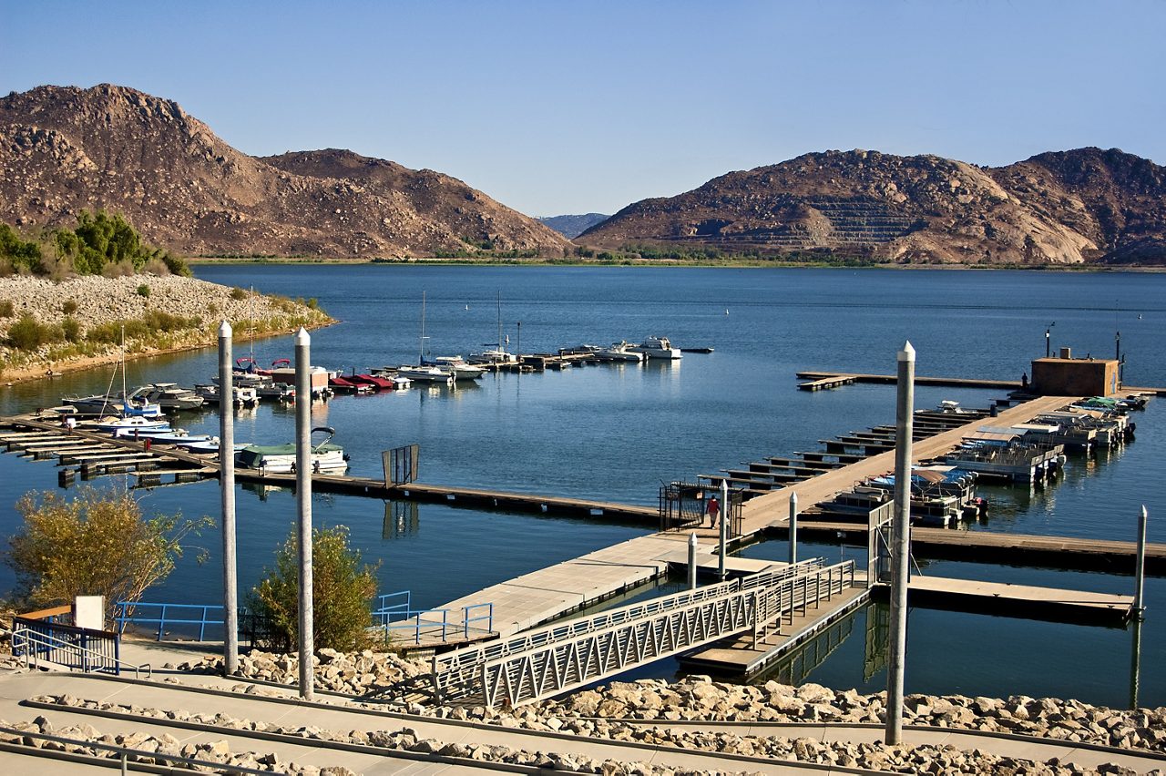 The Marina at Lake Perris State Park in Moreno Valley, California - one of the most popular lakes in Southern California.