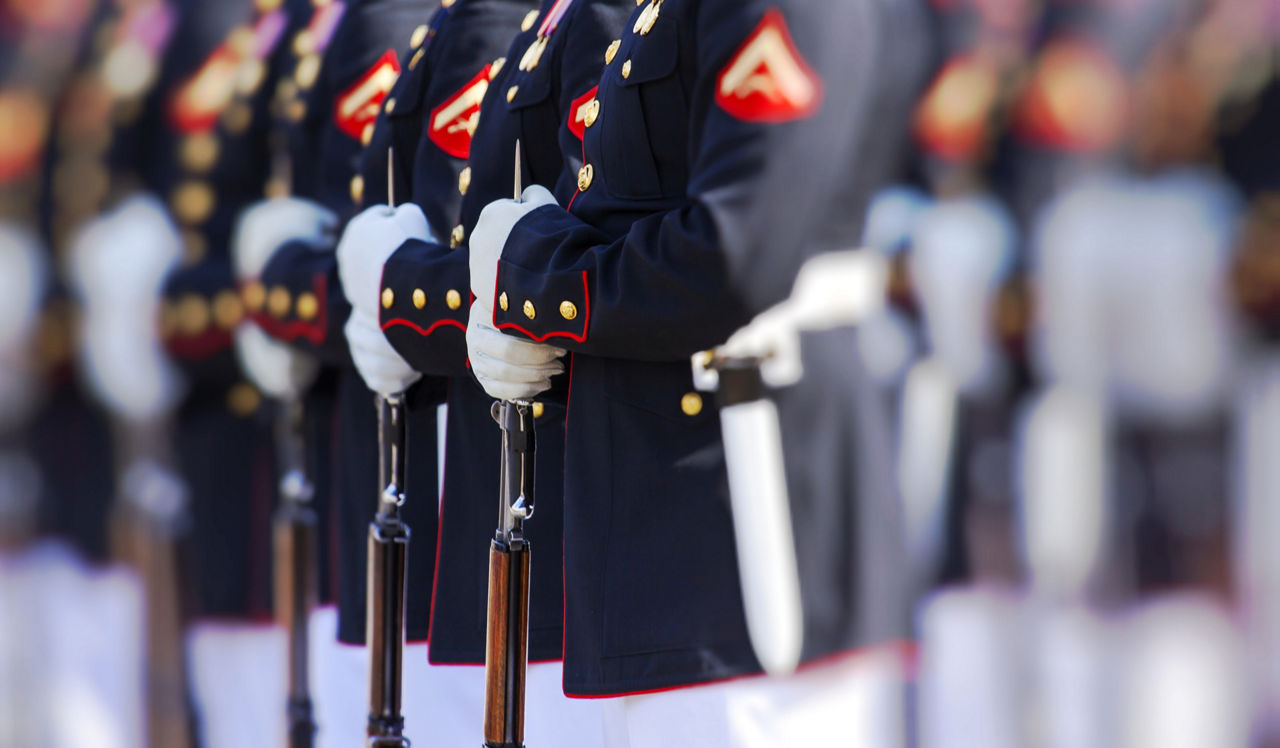 Island Club - Oceanside, CA - Marines in uniform standing with rifles. 
