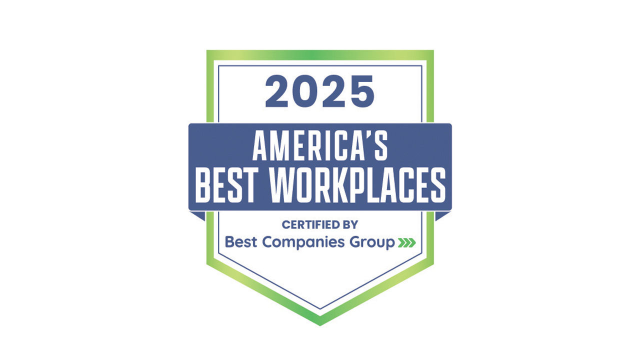 Badge that reads 2025 America's Best Workplaces certified by best companies group.