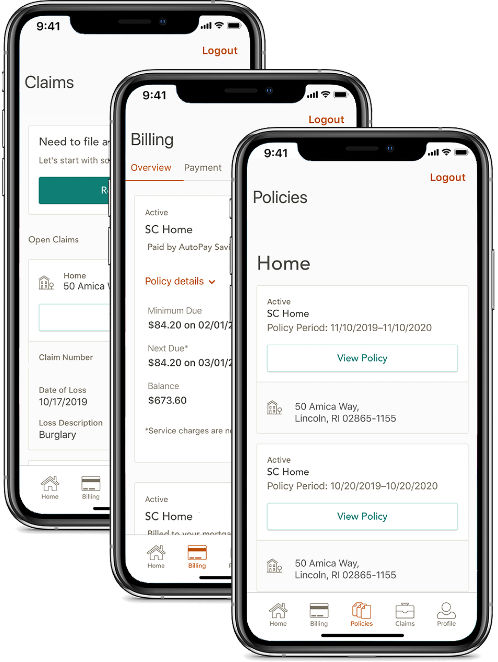 File claims, pay bills and view policies on the Amica mobile app