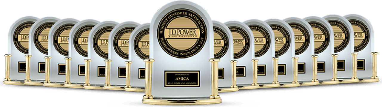 A collection of J.D. Power trophies: Highest in Customer Satisfaction Among National Homeowner Insurers, 17 Years in a Row