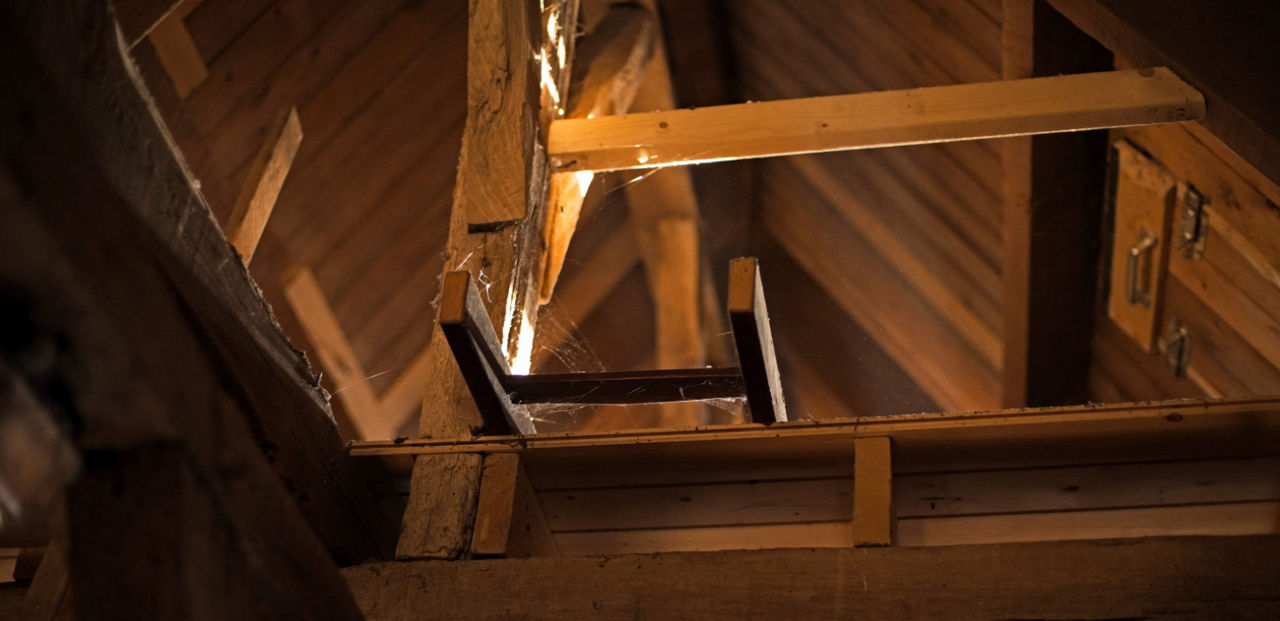 An old attic with light shining through.