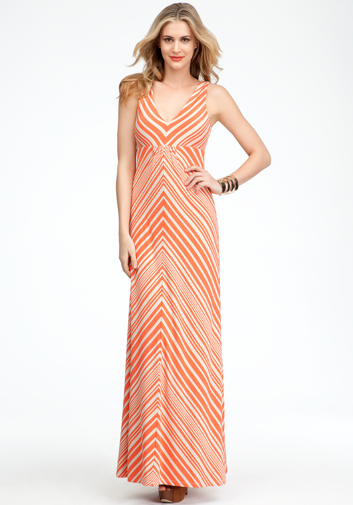 Striped V-neck Maxi Dress | Myzz