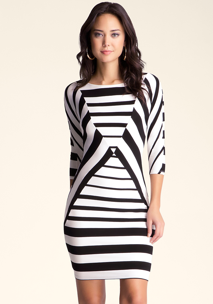 Playing the Angles – Diamond Stripe Boatneck Dress $129 | More & Moore