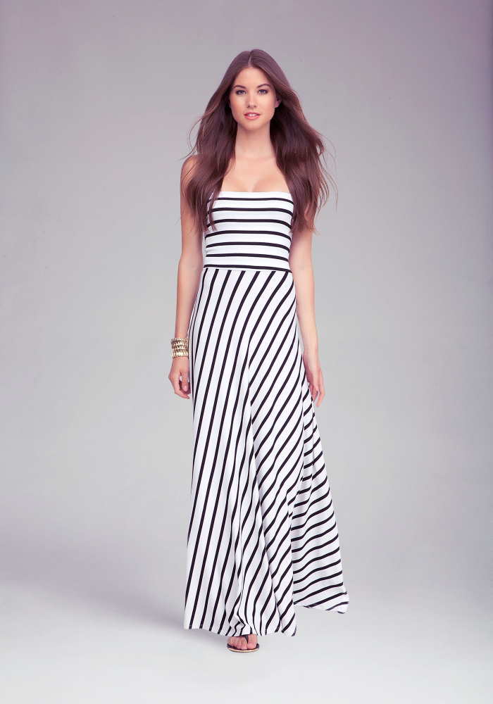 Strapless Stripe Maxi Dress | bebe