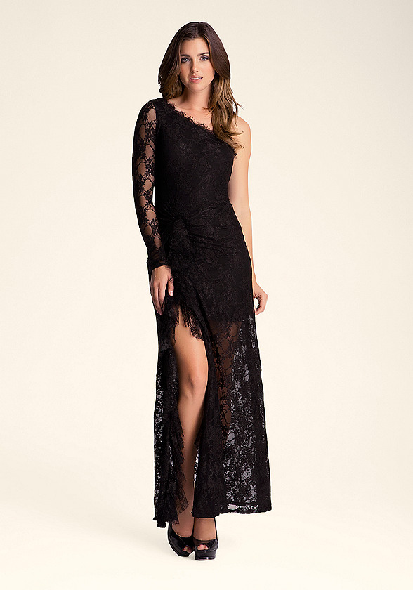 One Shoulder Lace Gown | bebe