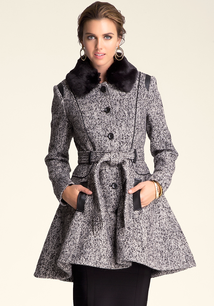 Wool Tweed Fit and Flare Coat | bebe