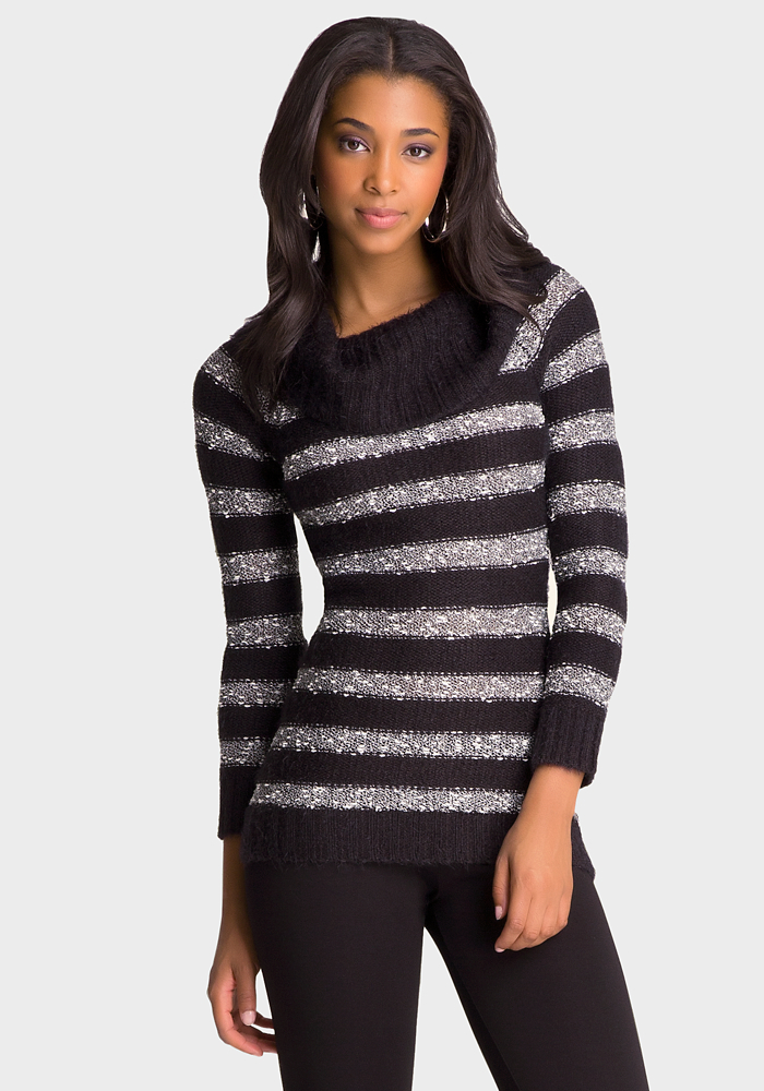 Stripe Foldover Sweater - Sweaters | bebe