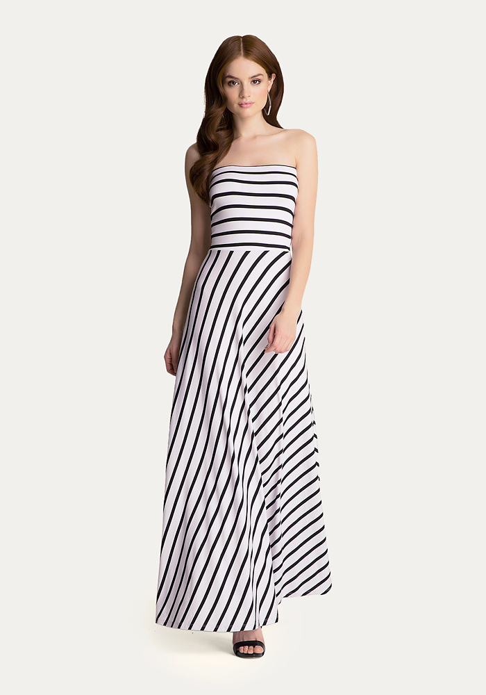 Strapless Striped Maxi Dress | bebe