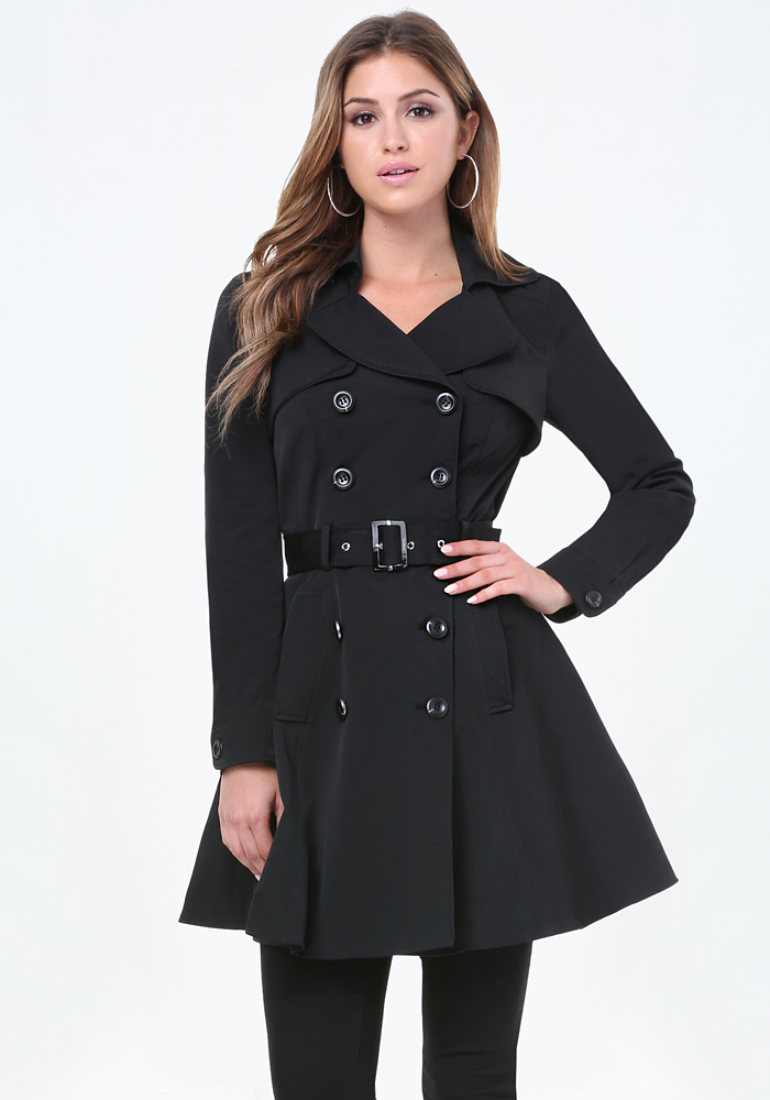 Piped Flared Trench Coat - Coats | bebe