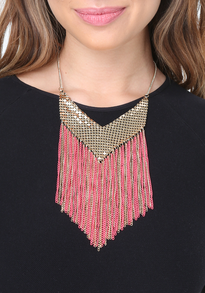 bebe Chain Fringe Mesh Necklace