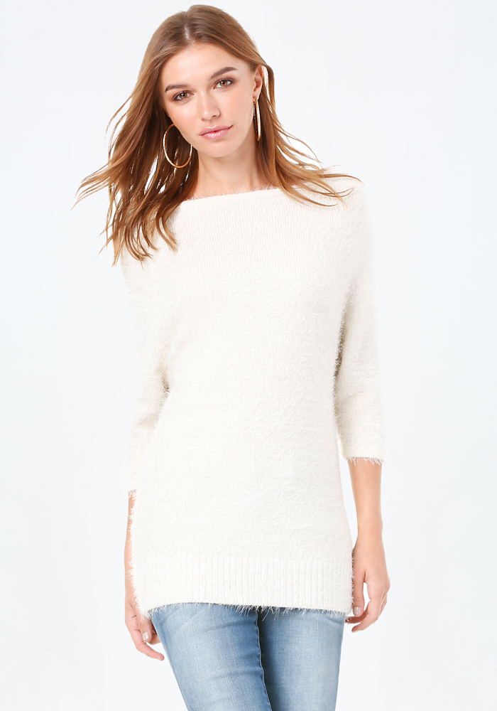 Fuzzy Off Shoulder Sweater - All Tops | bebe