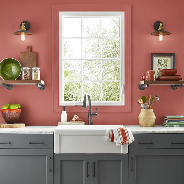 Kitchen painted in RED FLARE