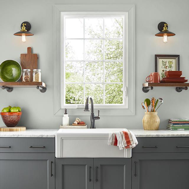 Kitchen painted in INTERNATIONAL GRAY