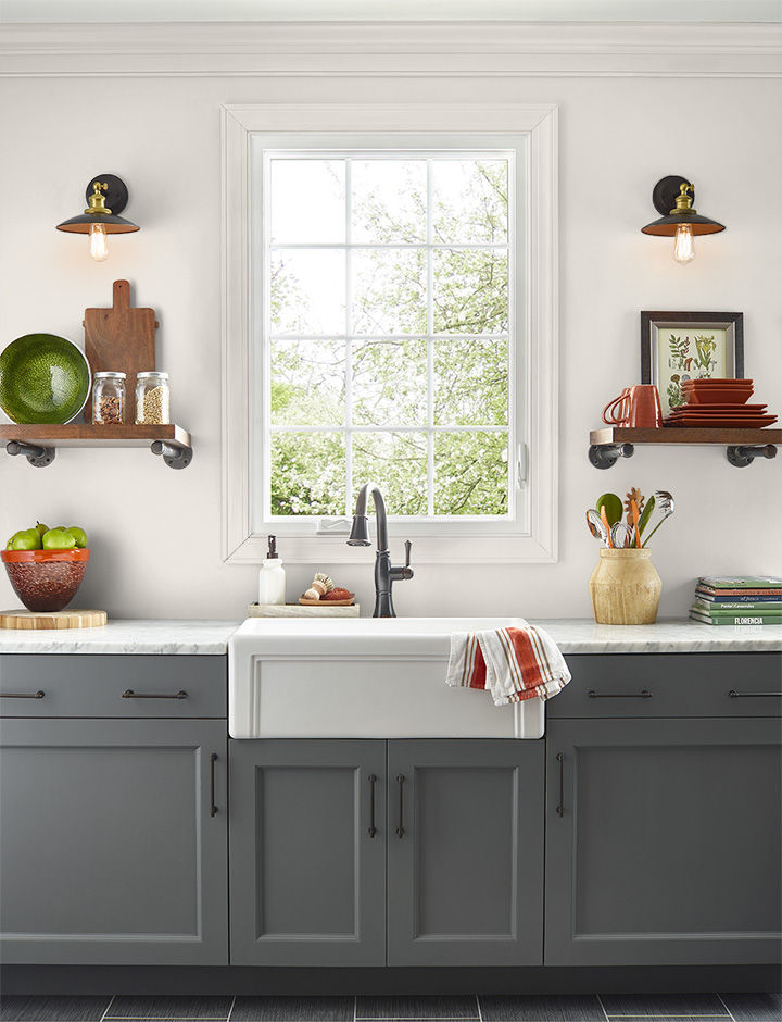 Kitchen painted in RESERVED WHITE