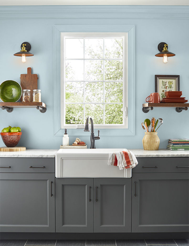 Kitchen painted in MOUNTAIN STREAM