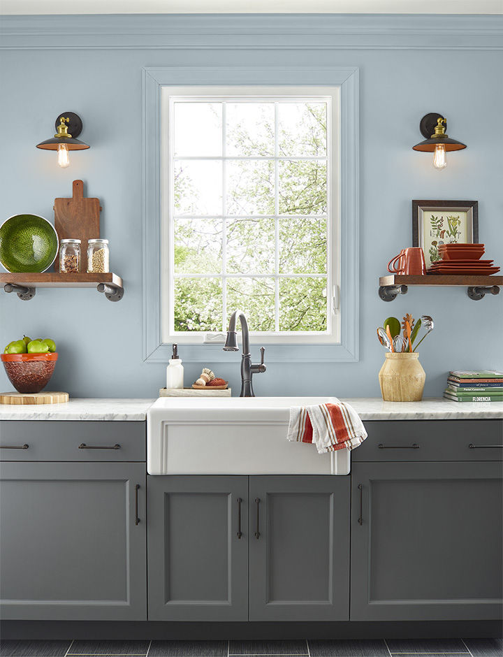 Kitchen painted in CHAMBRAY BLUE