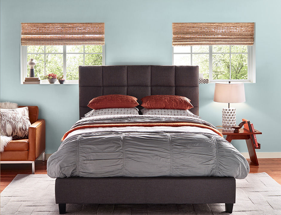 Bedroom painted in ALMOST AQUA