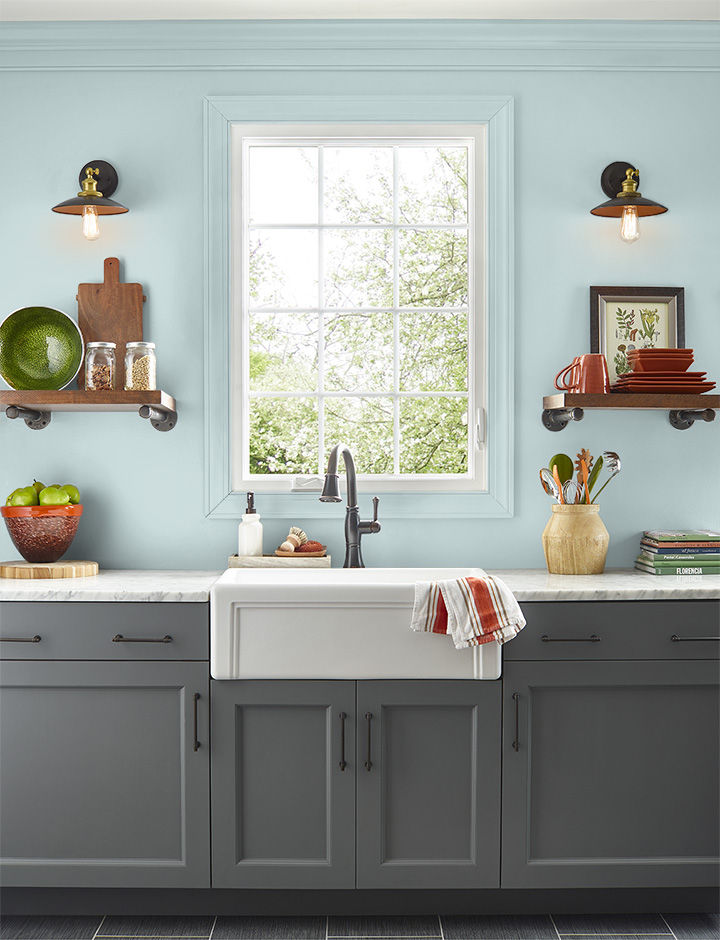 Kitchen painted in ALMOST AQUA