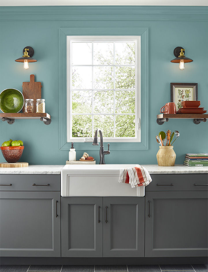 Kitchen painted in PALE EMERALD