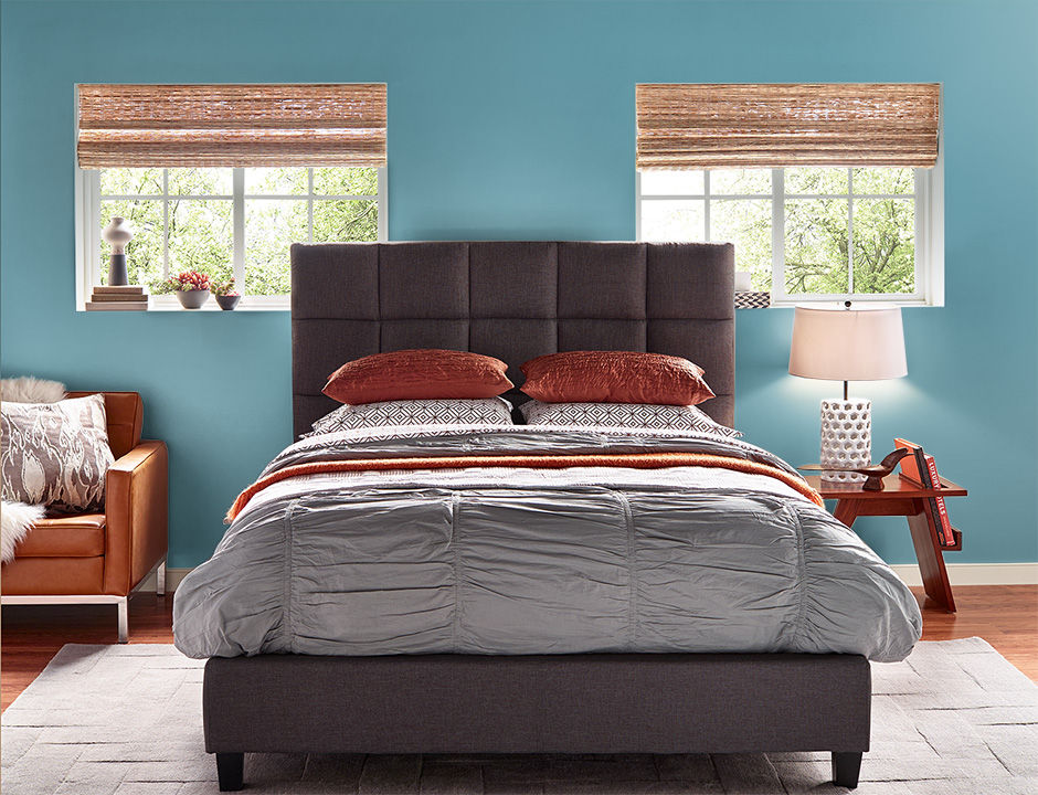 Bedroom painted in DUSTY TURQUOISE