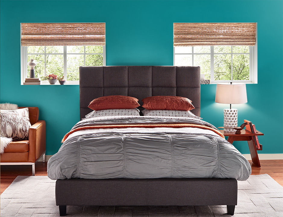 Bedroom painted in TRUE TEAL