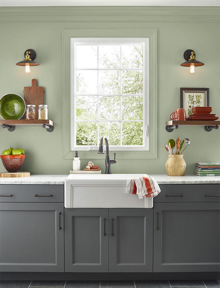Kitchen painted in CALM FOREST