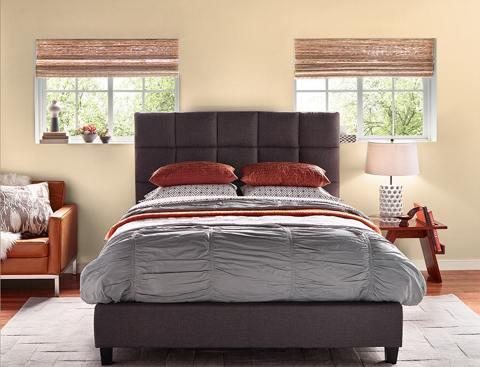 Bedroom painted in YELLOW LOTUS