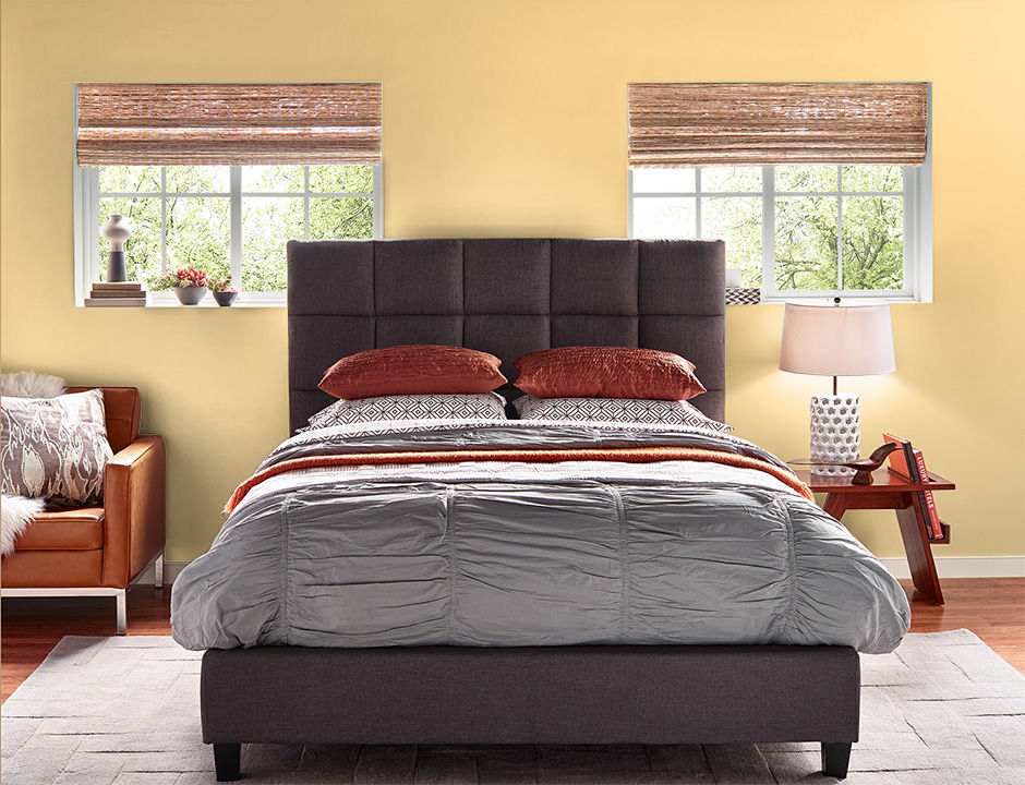 Bedroom painted in JAZZ AGE YELLOW