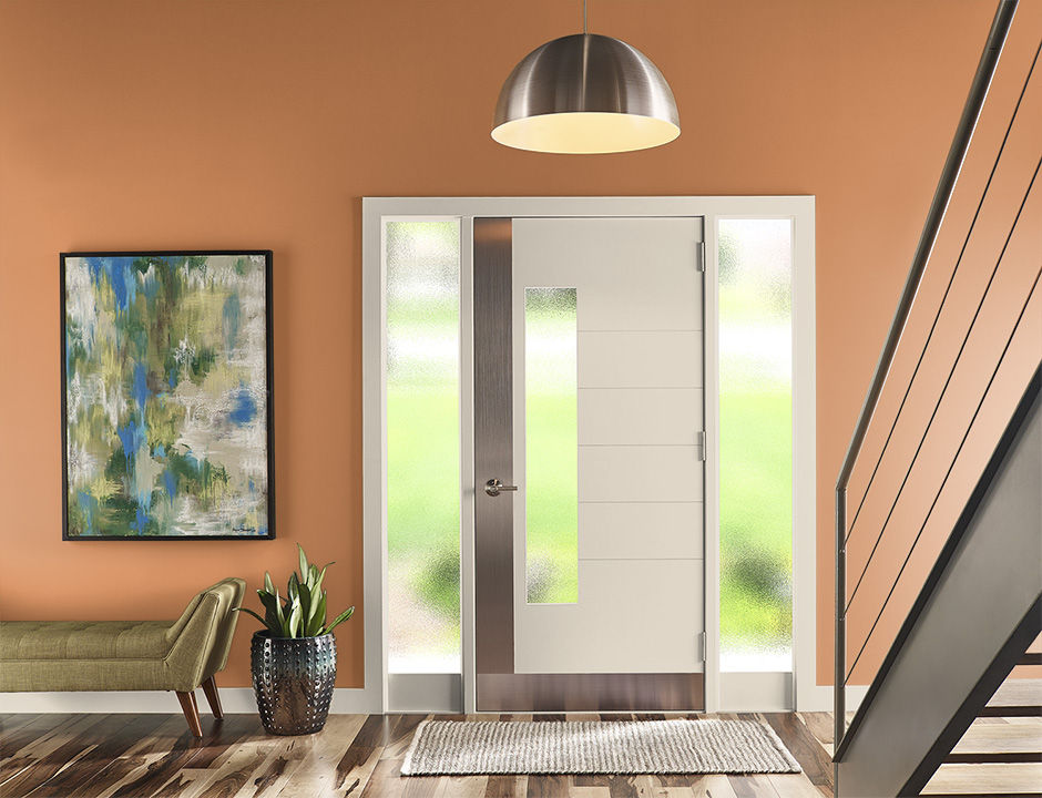 Entryway painted in BRIGHT MARIGOLD