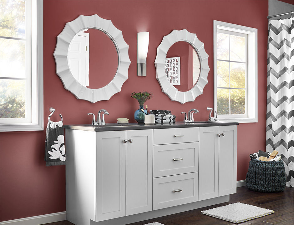 Bathroom painted in HAUTE RED