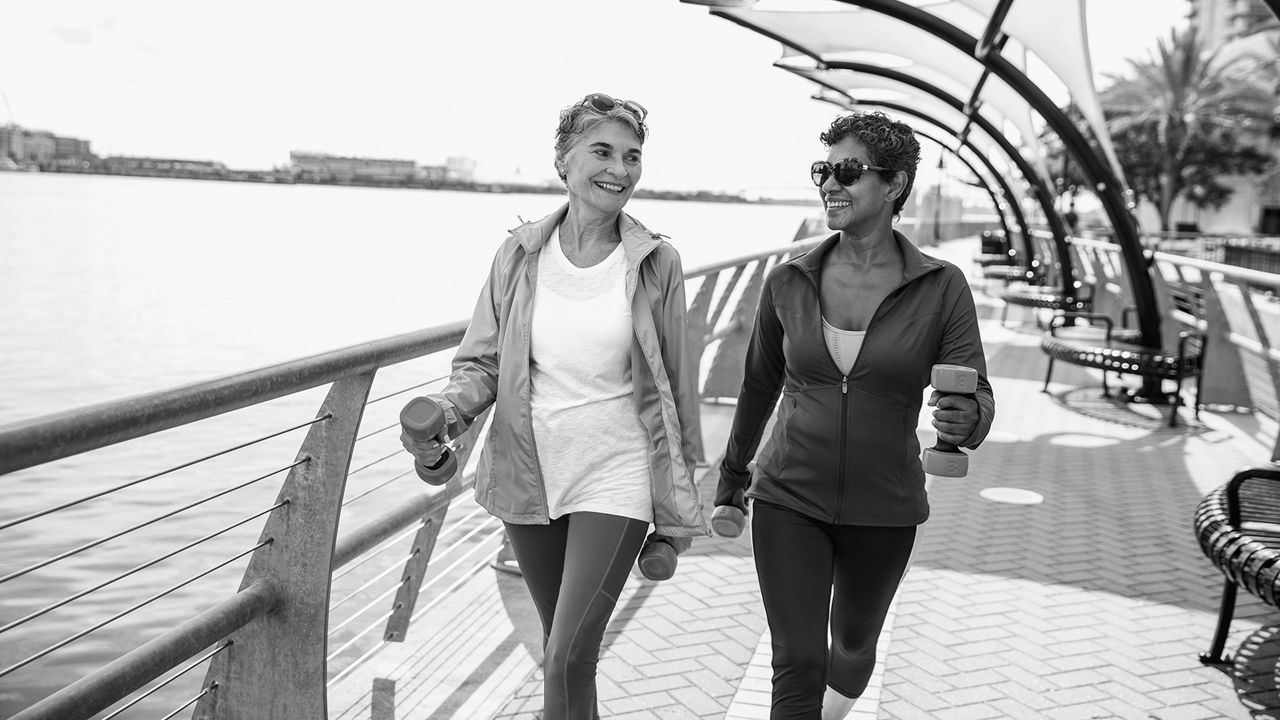 Women walking while exercising
