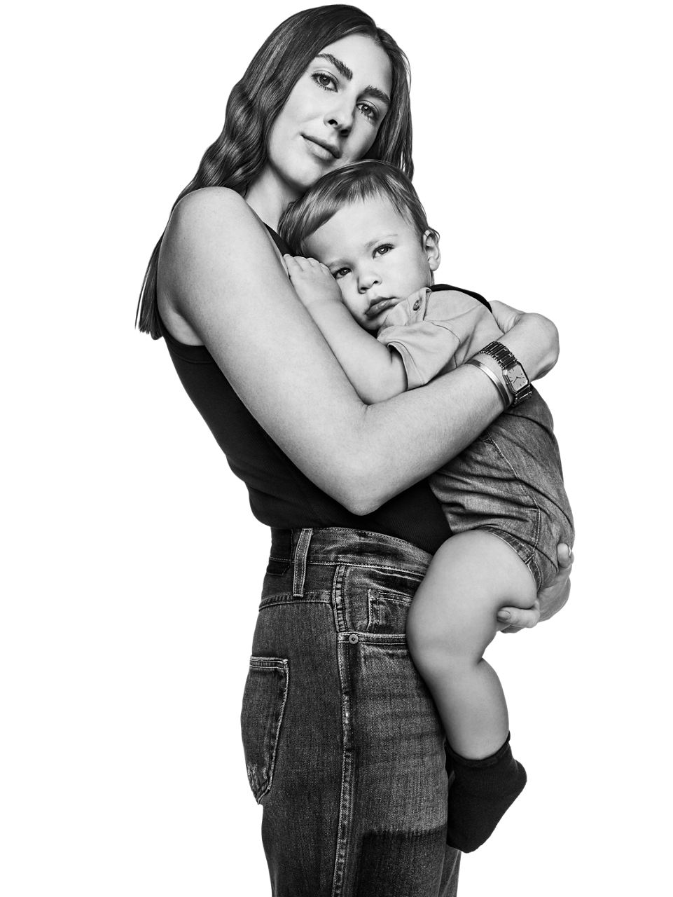 A mother embracing her toddler