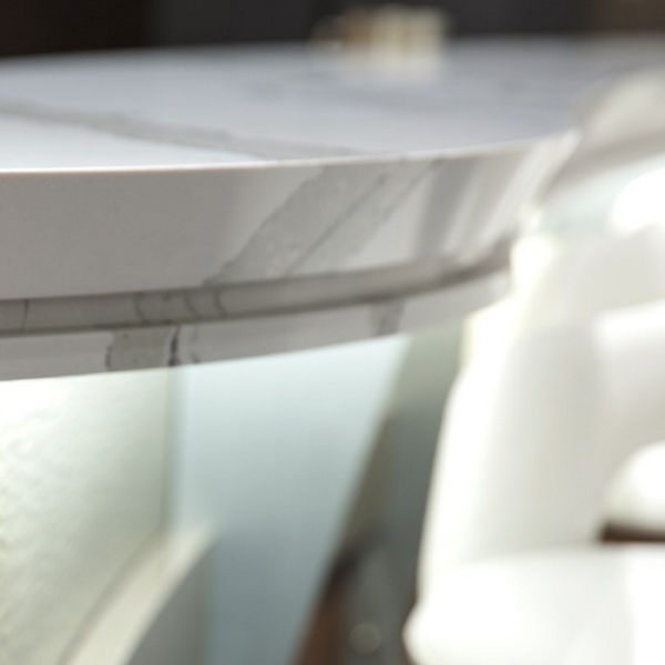 a close up view of a custom quartz countertop edge