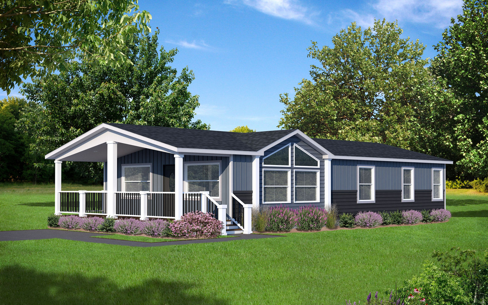 Brand new Skyline Hillcrest G827 manufactured home exterior rendering — Steelhead Homes