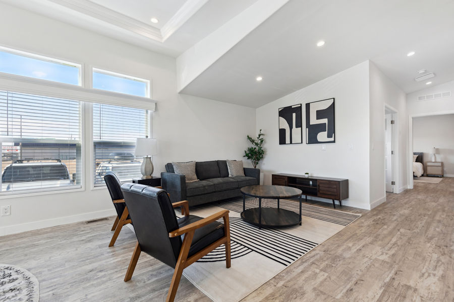 Open-plan living room with natural light