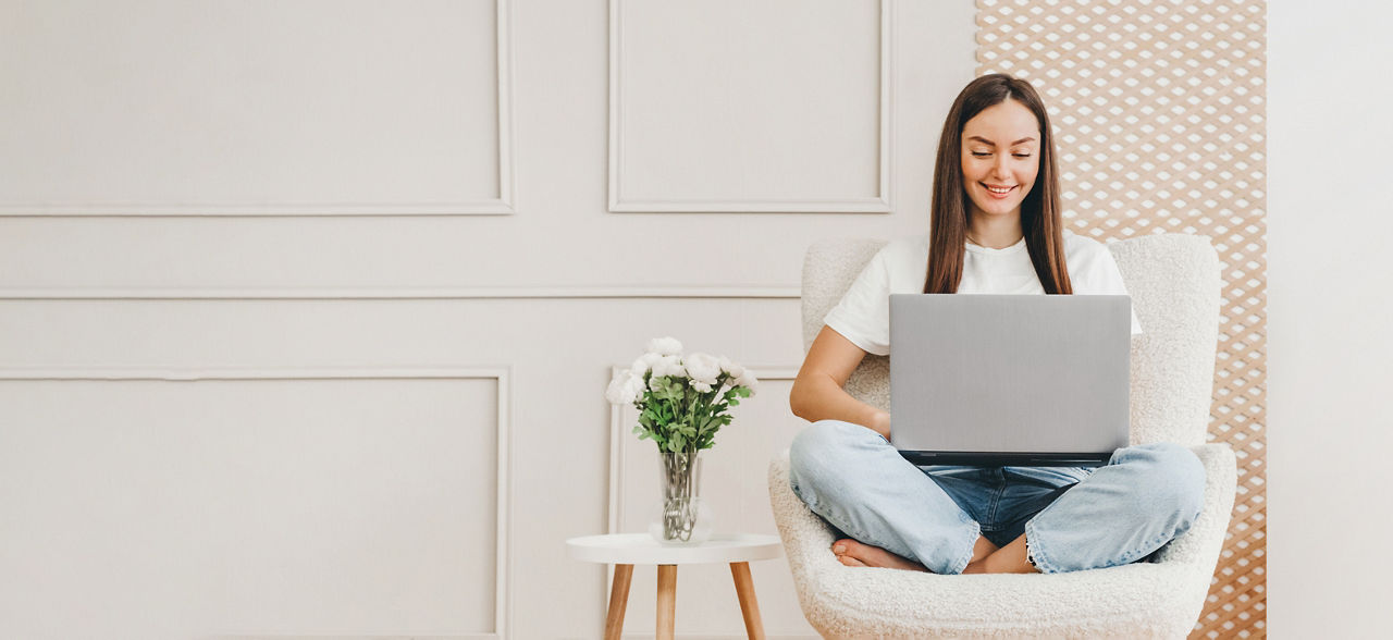 Woman looking at a computer