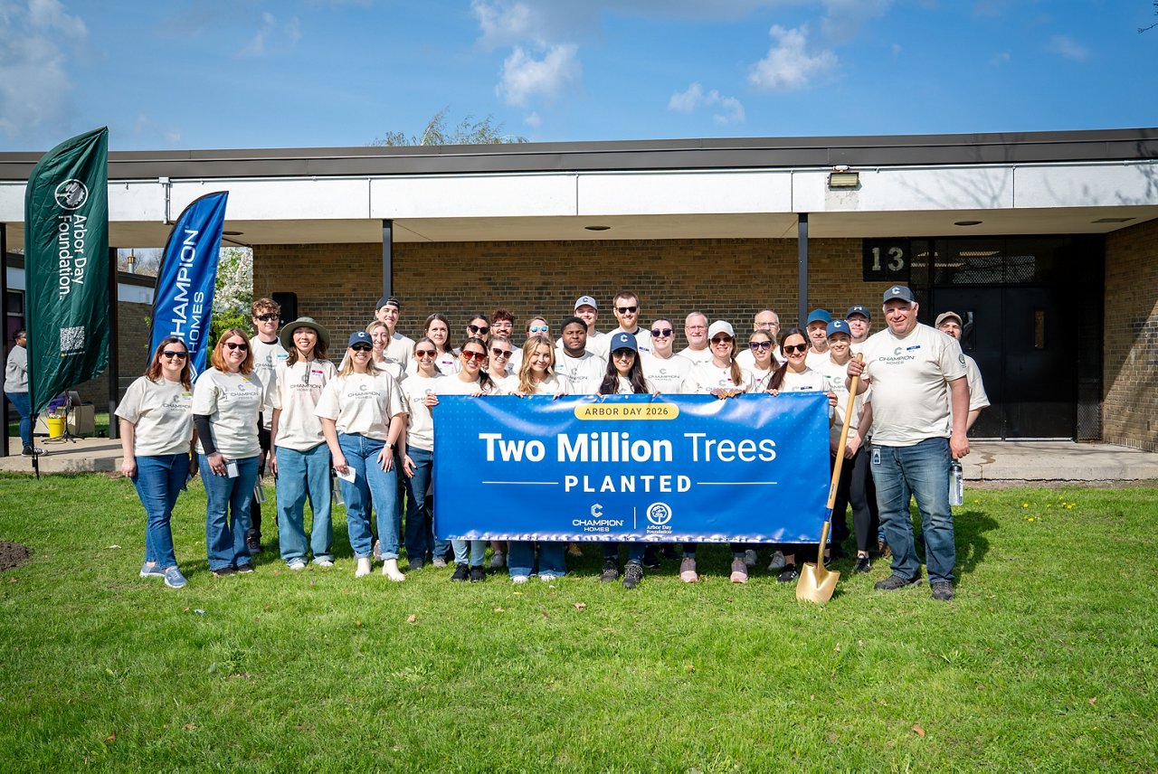 Champion Homes had a tree planting day of impact on Arbor Day celebrating the company's milestone achievement of helping to plant nearly two million trees in collaboration with the Arbor Day Foundation. Photo by WindowStill.