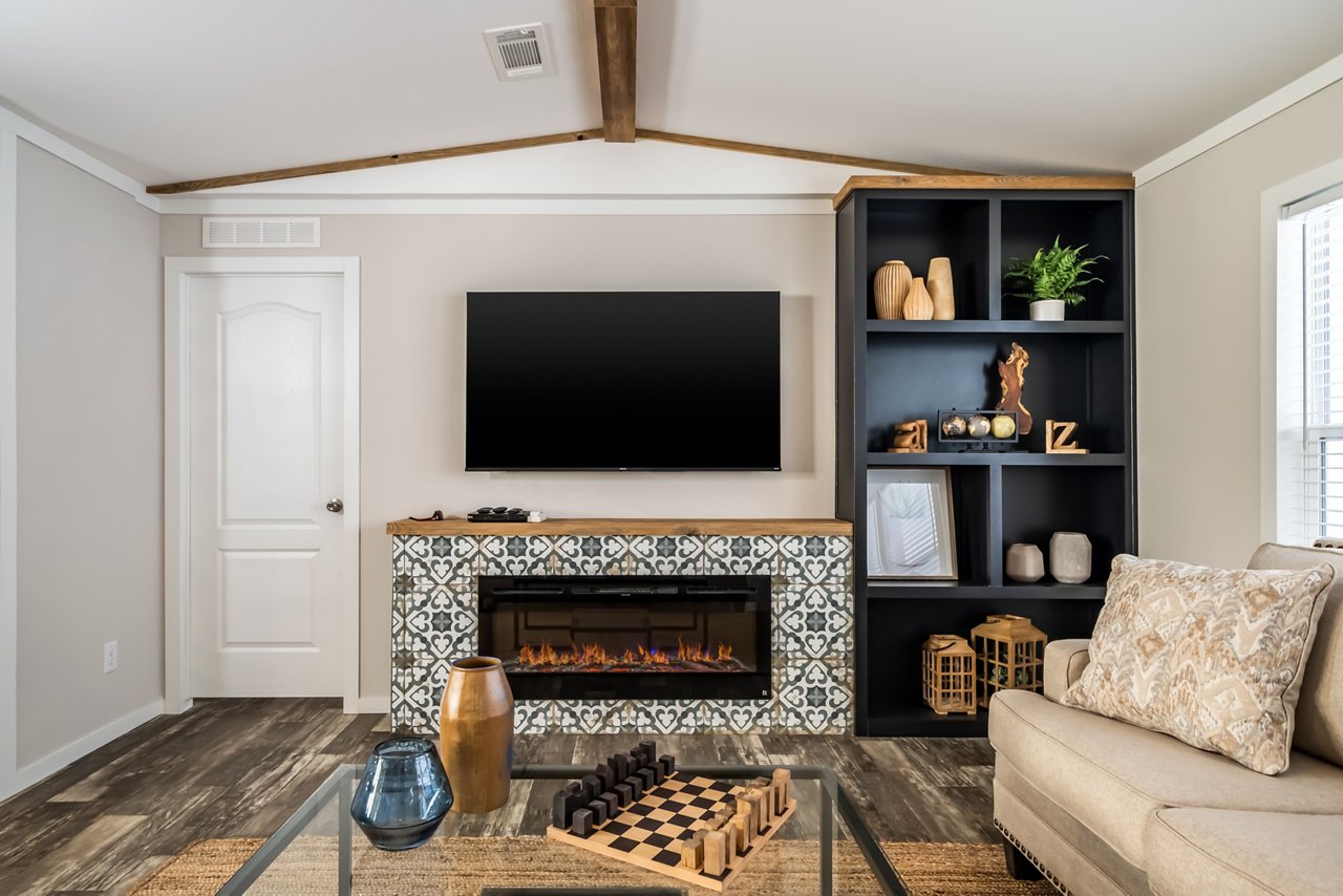 factory built homes fireplace