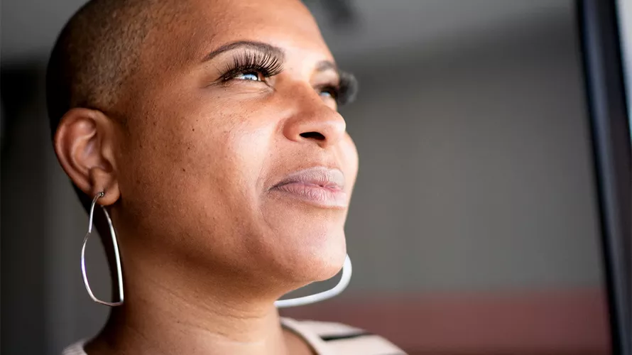 Woman looking out the window 