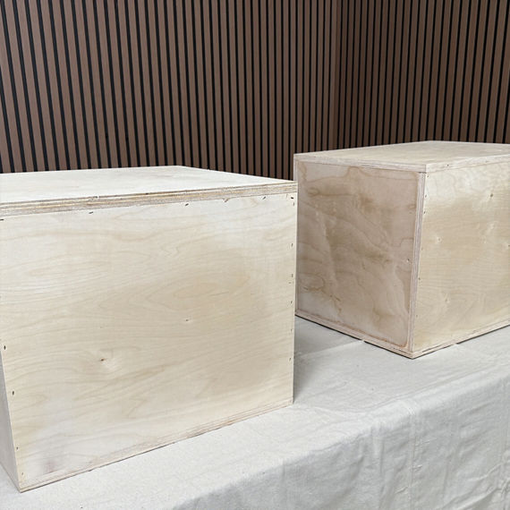 Wooden cube base for tables.