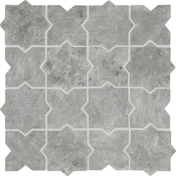 Seine Gray 3x3 Star and Cross Tumbled Natural Stone Mosaic Tile | Renderra Lyon by Daltile