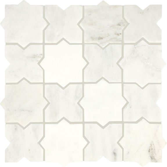 Daphne White 3x3 Star and Cross Tumbled Natural Stone Mosaic Tile | Renderra Lyon by Daltile