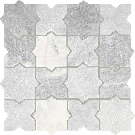 Mystic Gray 3x3 Star and Cross Tumbled Natural Stone Mosaic Tile | Renderra Lyon by Daltile