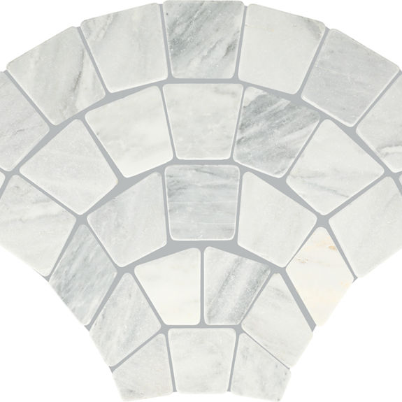 Mystic Gray Fan Tumbled Natural Stone Mosaic Tile | Renderra Lyon by Daltile