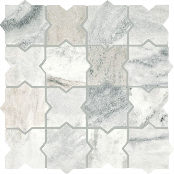 Veil Gray 3x3 Star and Cross Tumbled Natural Stone Mosaic Tile | Renderra Lyon by Daltile