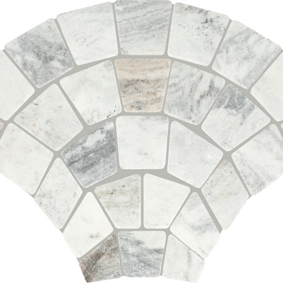 Veil Gray Fan Tumbled Natural Stone Mosaic Tile | Renderra Lyon by Daltile