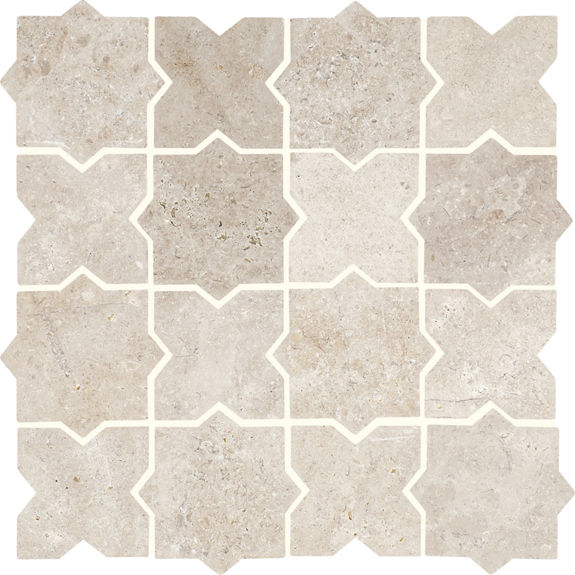 Sable Beige 3x3 Star and Cross Tumbled Natural Stone Mosaic Tile | Renderra Lyon by Daltile
