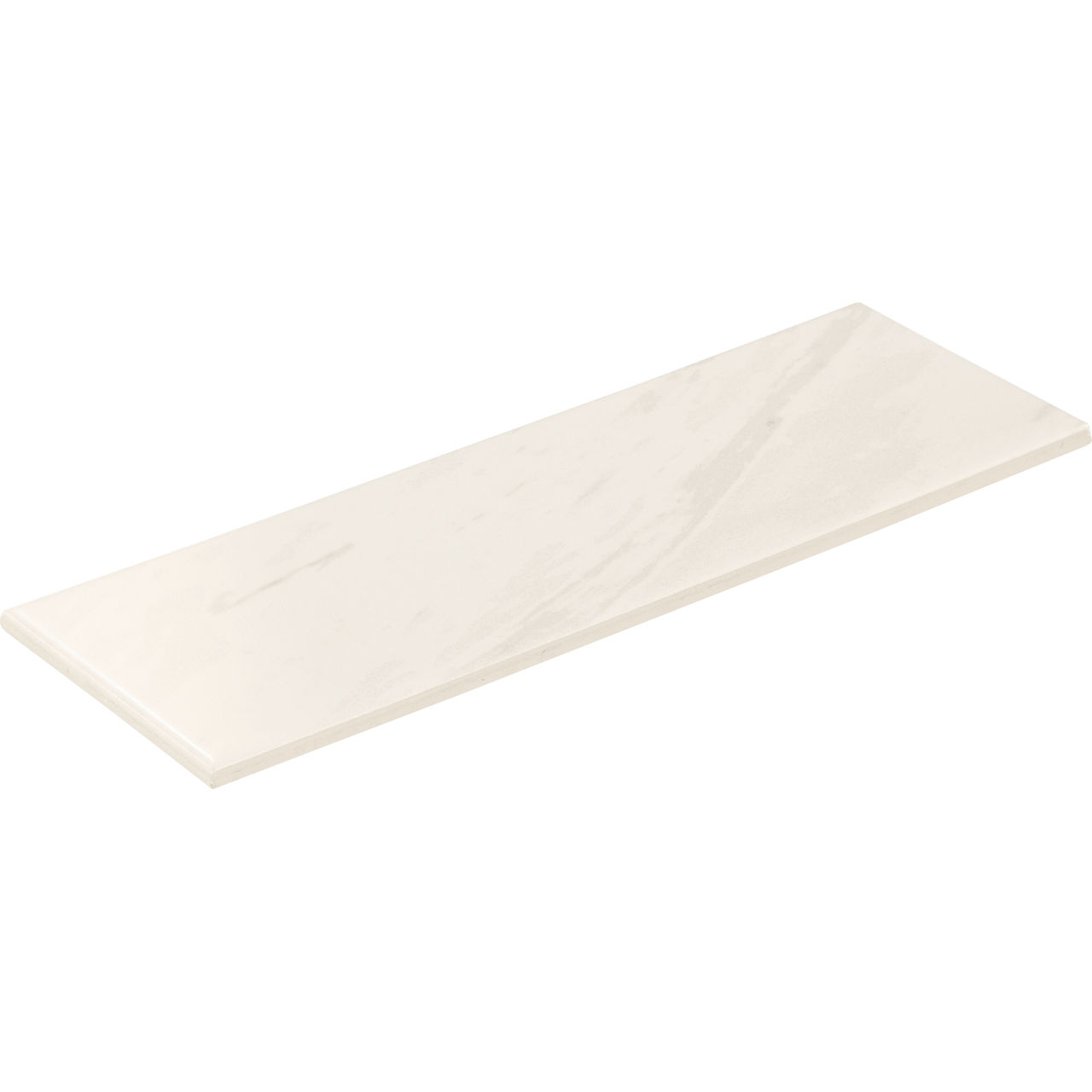 Image of a single rectangular cream-colored tile isolated on a white background. The tile has a smooth surface with subtle marble-like veining. Its edges appear straight and slightly beveled, suggesting a finished ceramic or porcelain piece. The clea